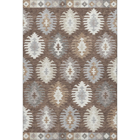 5' X 8' Brown Taupe And Ivory Southwestern Washable Area Rug With UV Protection