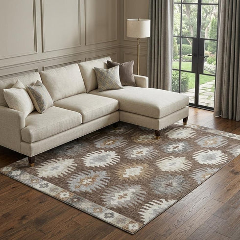 8' X 10' Brown Taupe And Ivory Southwestern Washable Area Rug With UV Protection