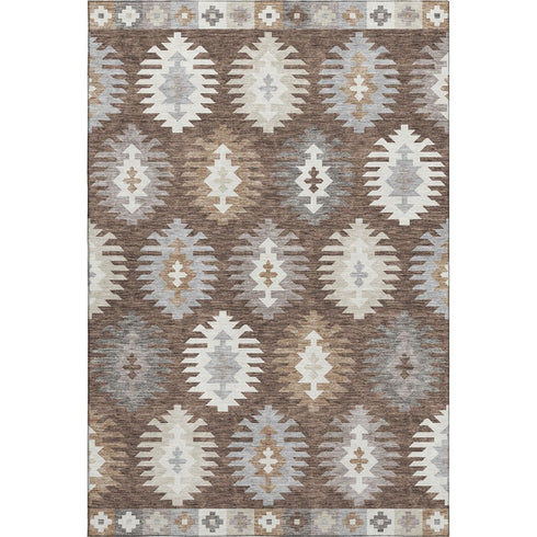 8' X 10' Brown Taupe And Ivory Southwestern Washable Area Rug With UV Protection