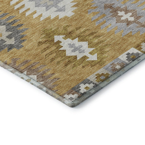 5' X 8' Gold Gray And Silver Southwestern Washable Area Rug With UV Protection