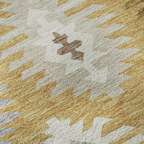 5' X 8' Gold Gray And Silver Southwestern Washable Area Rug With UV Protection