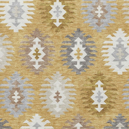 5' X 8' Gold Gray And Silver Southwestern Washable Area Rug With UV Protection