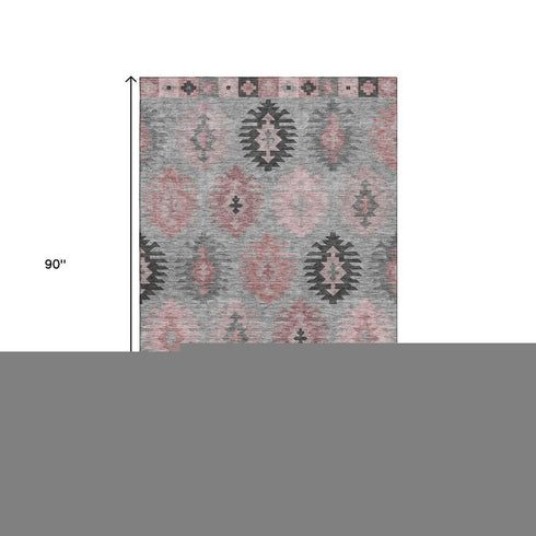 5' X 8' Gray Mauve And Silver Southwestern Washable Area Rug With UV Protection