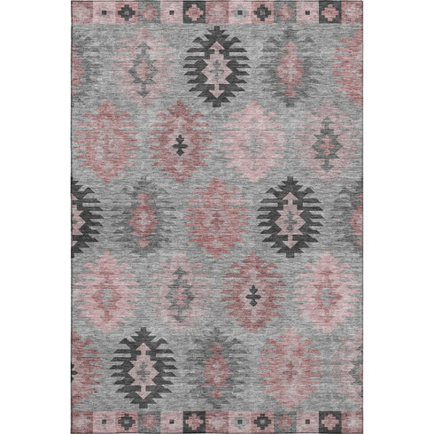5' X 8' Gray Mauve And Silver Southwestern Washable Area Rug With UV Protection