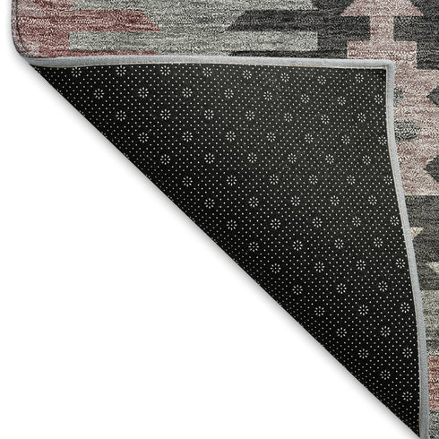 5' X 8' Gray Mauve And Silver Southwestern Washable Area Rug With UV Protection