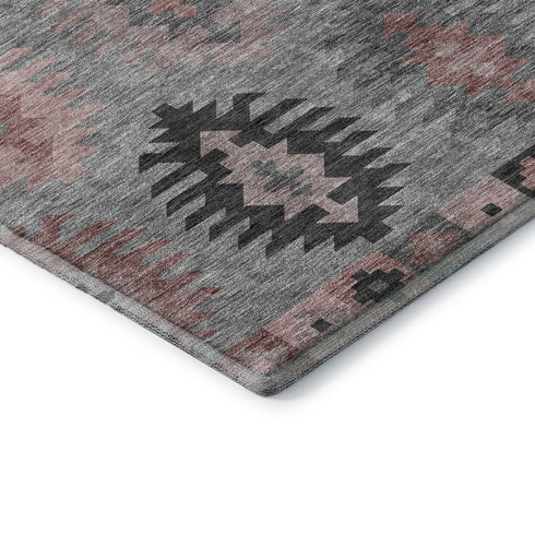 5' X 8' Gray Mauve And Silver Southwestern Washable Area Rug With UV Protection