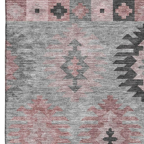 5' X 8' Gray Mauve And Silver Southwestern Washable Area Rug With UV Protection