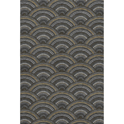 5' X 8' Black Gray And Gold Geometric Washable Area Rug With UV Protection