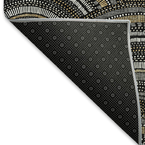 5' X 8' Black Gray And Gold Geometric Washable Area Rug With UV Protection