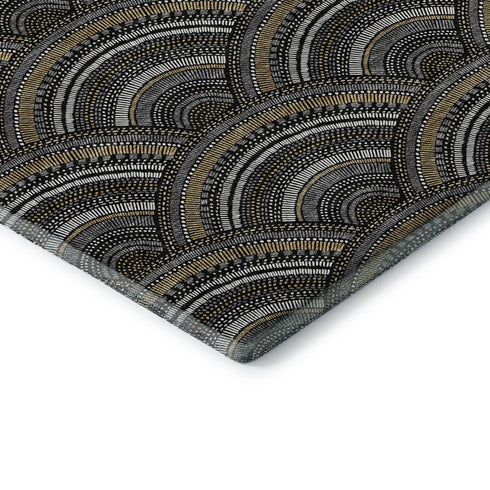 5' X 8' Black Gray And Gold Geometric Washable Area Rug With UV Protection