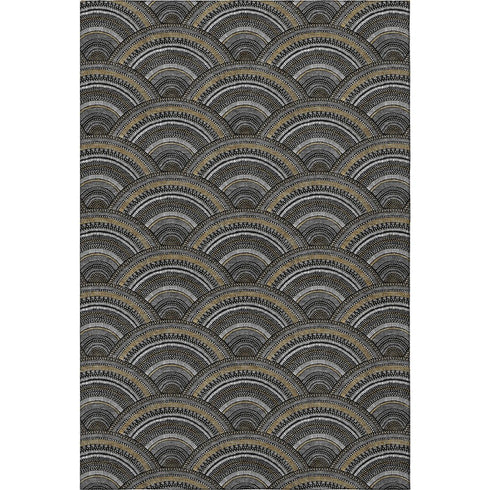 5' X 8' Black Gray And Gold Geometric Washable Area Rug With UV Protection