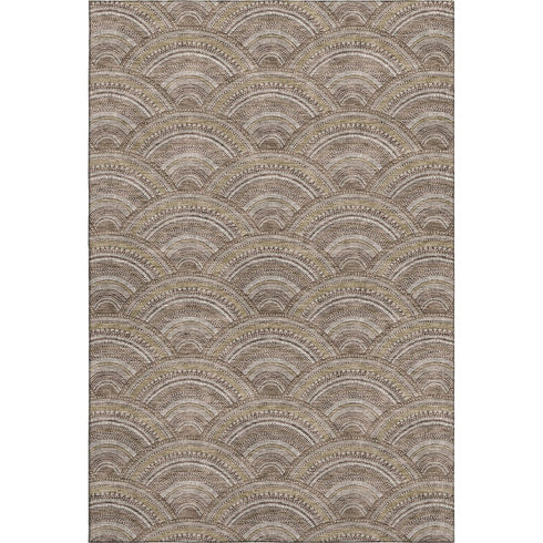 5' X 8' Brown Beige And Taupe Geometric Washable Area Rug With UV Protection