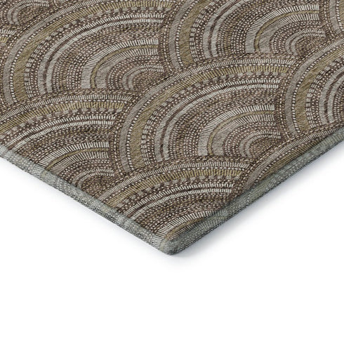 5' X 8' Brown Beige And Taupe Geometric Washable Area Rug With UV Protection