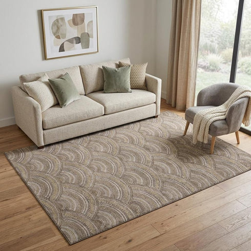 5' X 8' Brown Beige And Taupe Geometric Washable Area Rug With UV Protection