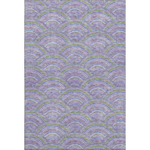 5' X 8' Lavender Olive Green And Ivory Geometric Washable Area Rug With UV Protection