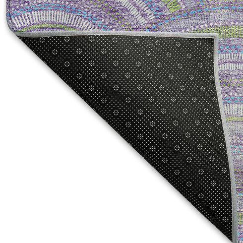 5' X 8' Lavender Olive Green And Ivory Geometric Washable Area Rug With UV Protection