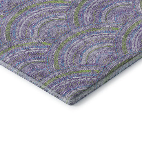 5' X 8' Lavender Olive Green And Ivory Geometric Washable Area Rug With UV Protection