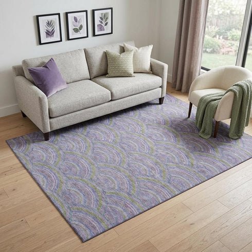 5' X 8' Lavender Olive Green And Ivory Geometric Washable Area Rug With UV Protection