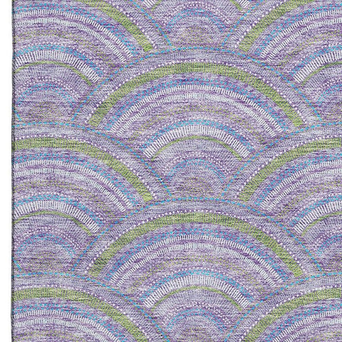 5' X 8' Lavender Olive Green And Ivory Geometric Washable Area Rug With UV Protection