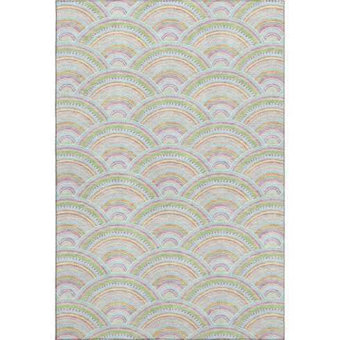 8' X 10' Pearl Orange And Green Geometric Washable Area Rug With UV Protection