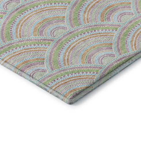 8' X 10' Pearl Orange And Green Geometric Washable Area Rug With UV Protection
