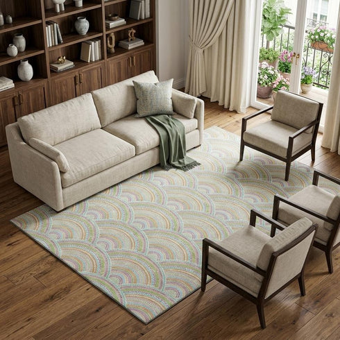 8' X 10' Pearl Orange And Green Geometric Washable Area Rug With UV Protection