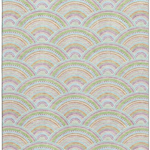 8' X 10' Pearl Orange And Green Geometric Washable Area Rug With UV Protection