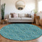 8' Teal Ivory And Fern Green Geometric Washable Round Rug With UV Protection