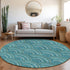 8' Teal Ivory And Fern Green Geometric Washable Round Rug With UV Protection