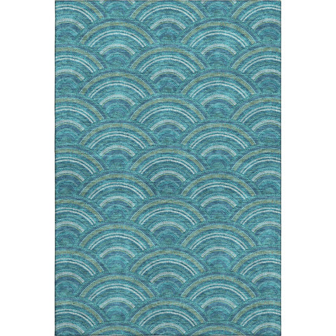 8' X 10' Teal Ivory And Fern Green Geometric Washable Area Rug With UV Protection