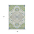 8' X 10' Artichoke Green Ivory And Blue Oriental Washable Area Rug With UV Protection