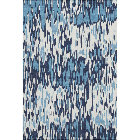 5' X 8' Blue And Ivory Striped Washable Area Rug With UV Protection