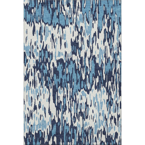 5' X 8' Blue And Ivory Striped Washable Area Rug With UV Protection