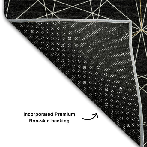 5' X 8' Black And Ivory Geometric Washable Area Rug With UV Protection