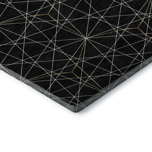 5' X 8' Black And Ivory Geometric Washable Area Rug With UV Protection