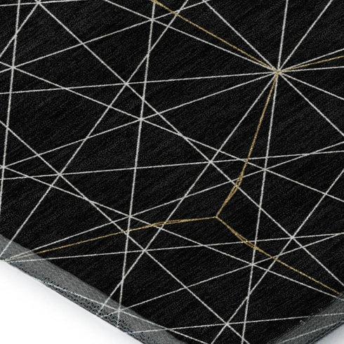 5' X 8' Black And Ivory Geometric Washable Area Rug With UV Protection