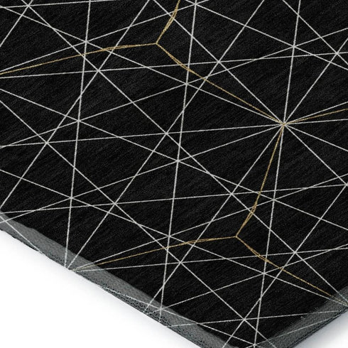 5' X 8' Black And Ivory Geometric Washable Area Rug With UV Protection