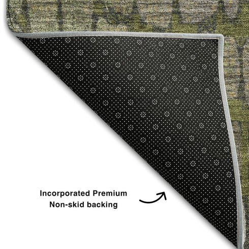 8' X 10' Olive Green Gold And Gray Abstract Geometric Washable Area Rug With UV Protection