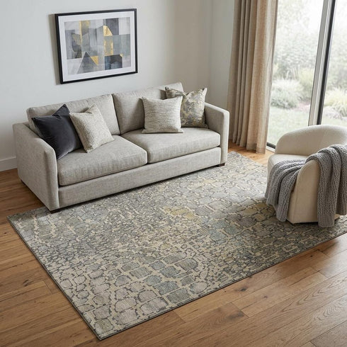 5' X 8' Beige Taupe And Ivory Abstract Geometric Washable Area Rug With UV Protection