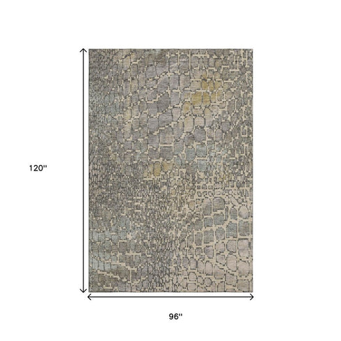 8' X 10' Beige Taupe And Ivory Abstract Geometric Washable Area Rug With UV Protection