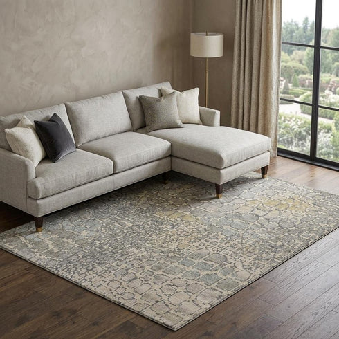 8' X 10' Beige Taupe And Ivory Abstract Geometric Washable Area Rug With UV Protection