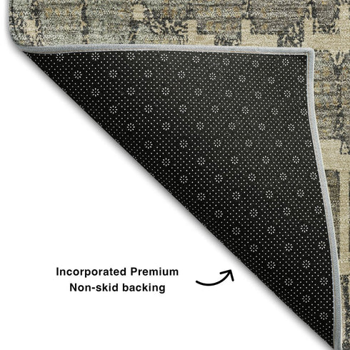8' X 10' Beige Taupe And Ivory Abstract Geometric Washable Area Rug With UV Protection
