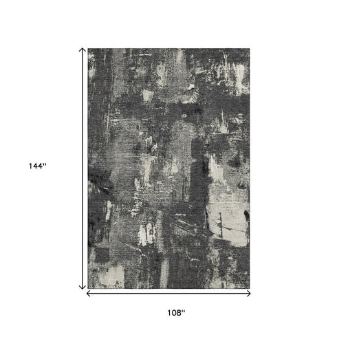 9' X 12' Black And Ivory Abstract Washable Area Rug With UV Protection