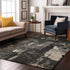 9' X 12' Black And Ivory Abstract Washable Area Rug With UV Protection