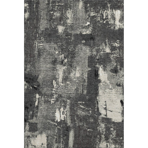 9' X 12' Black And Ivory Abstract Washable Area Rug With UV Protection