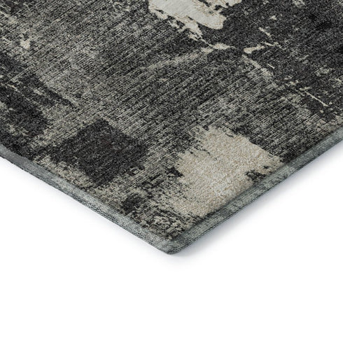 9' X 12' Black And Ivory Abstract Washable Area Rug With UV Protection