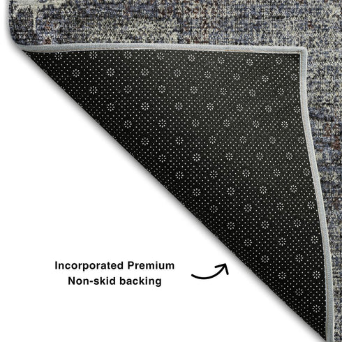 5' X 8' Charcoal And Silver Abstract Washable Area Rug With UV Protection