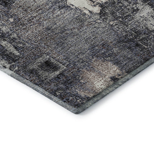 5' X 8' Charcoal And Silver Abstract Washable Area Rug With UV Protection