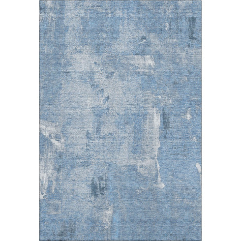 5' X 8' Denim Blue And Ivory Abstract Washable Area Rug With UV Protection