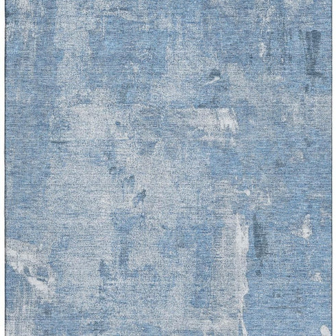 5' X 8' Denim Blue And Ivory Abstract Washable Area Rug With UV Protection